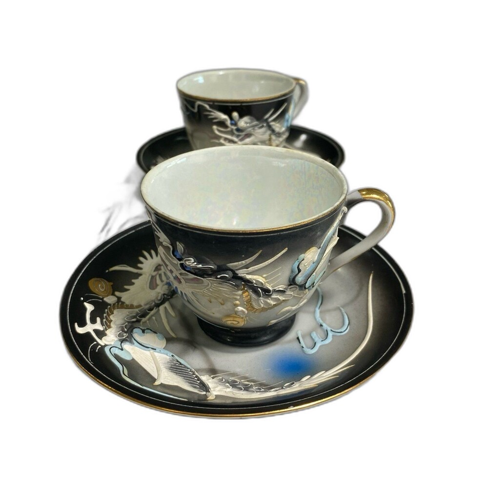 Vintage Moriage Dragonware Porcelain Tea Cups and Saucers (6)